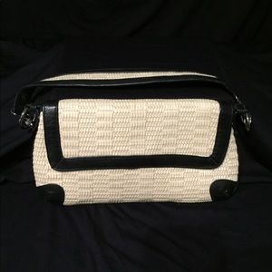 Kate Landry straw and black leather handbag